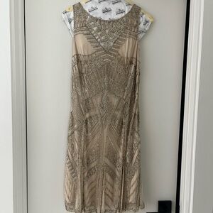 Elegant Beige Beaded Dress